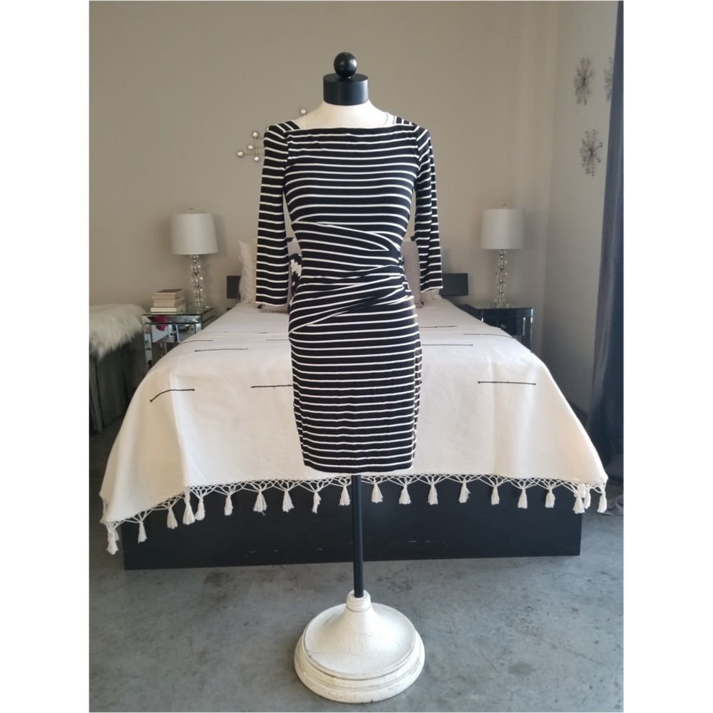 Black & White Striped 3/4 Sleeve Dress